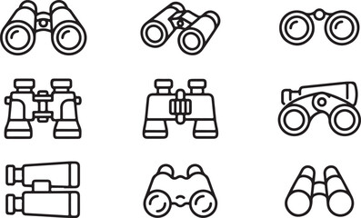 Fototapeta premium Collection of various binoculars and telescope icons in line art style