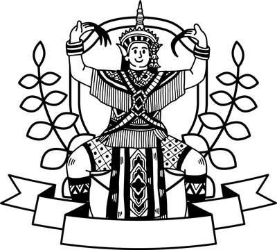 black and white illustration of Thai classical dance Nora logo