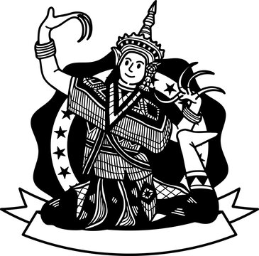 black and white illustration of Thai classical dance Nora logo
