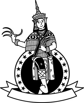 black and white illustration of Thai classical dance Nora logo