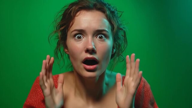 Female gasping in excitement while watching a thrilling event.