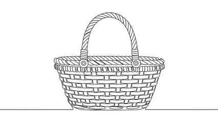Obraz premium Black and white woven basket with handle design illustration.