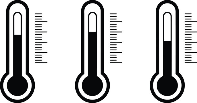 Temperature, monitoring thermometer set, heat level symbols showing cold moderate and hot temperatures for healthcare weather forecasts and environmental monitoring systems.