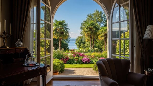 Vista para jardim e mar