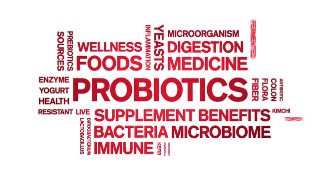 Probiotics animated word cloud-animation tag kinetic typography seamless loop.