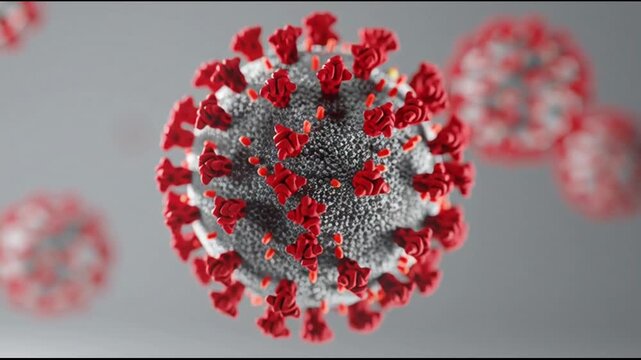 Coronavirus particles on gray background.