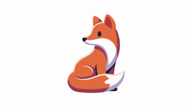 A cartoon illustration of a sitting fox with orange, white, and purple hues