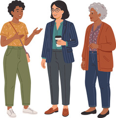 Fototapeta premium Diverse Professional Women Having A Friendly Conversation During A Casual Office Meetup Vector Illustration