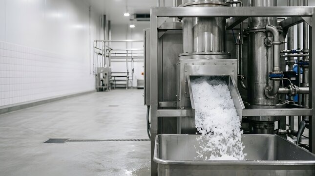 industrial flake ice production equipment supporting temperature controlled manufacturing environments and commercial food processing operations