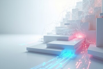 Fototapeta premium Modern Abstract Staircase with Interconnected Glowing Lines Representing Digital Flow