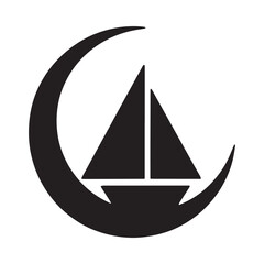 Fototapeta premium Sailboat silhouette within a circular shape on a white background