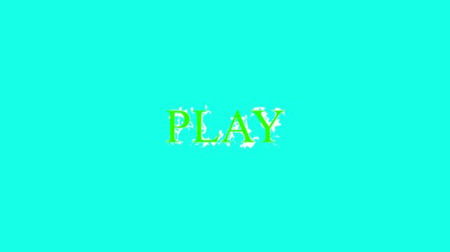 Neon Green Play Text Animation with Liquid Splash Effect on Cyan Background for Gaming, Video Editing, and Multimedia Interface