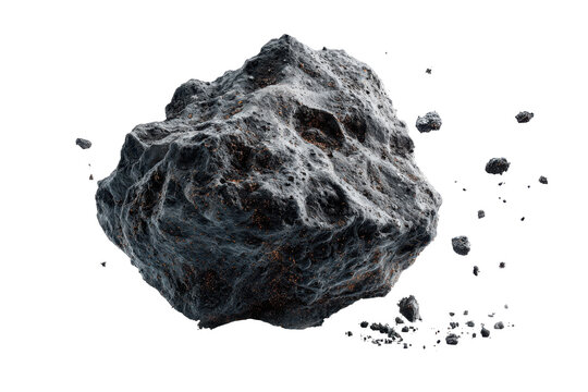 Close-up of a rough meteorite isolated on transparent background.