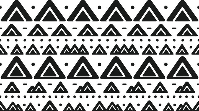 Seamless black and white geometric tribal pattern with triangles and dots