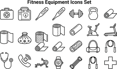 Black and white of gym and fitness equipment, dumbbells, yoga mat, skipping rope © Fahmida