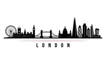 Obraz premium Black and White Silhouette of London Skyline – Urban City Vector Illustration
