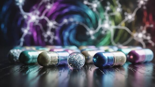 Nootropic supplements activating brain functions with a colorful psychedelic background showing neural network activity, a conceptual representation of cognitive enhancement and mind alteration