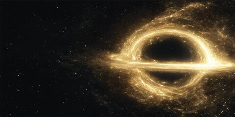 Abstract Golden Black Hole Ring With Luminous Energy Streams And Deep Space Background © Midul