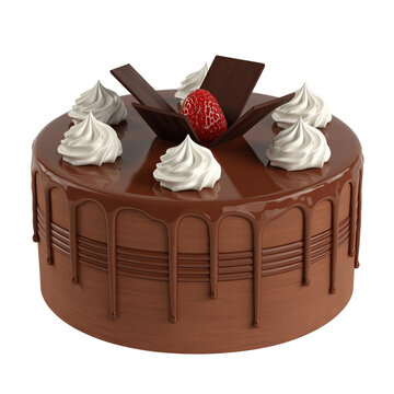 Chocolate cake with strawberries and chocolate pieces