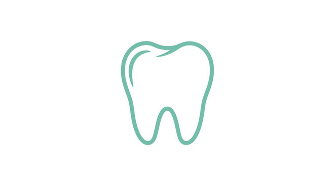 A simple outline of a tooth in a teal color on a white background for dental concepts