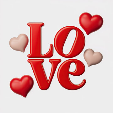Bright Red Love Letter with Hearts and 3D Text