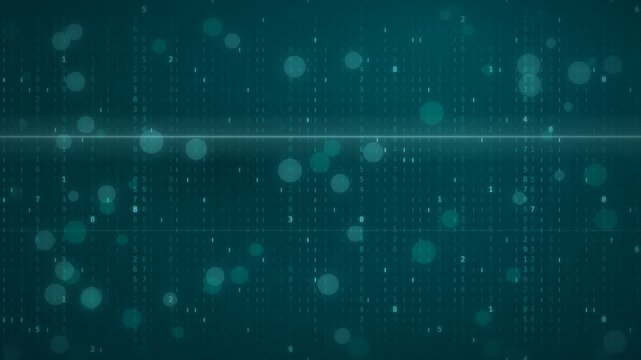 abstract digital data stream in teal and gold tones
