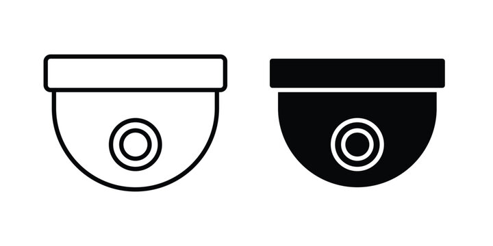 Dome cctv camera icon in line art design vector concepts