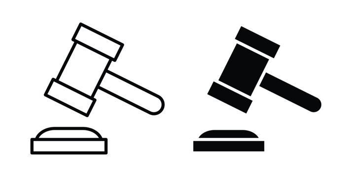 law gavel icon in line art design vector concepts