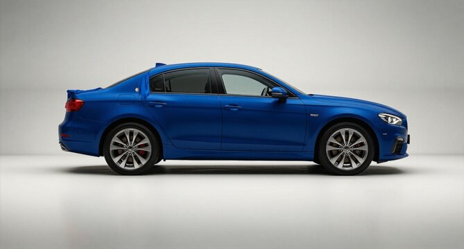 Blue  Sedan Side Profile Studio Shot Luxury Car