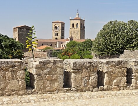 Trujillo, Spain, Santa Maria la Mayor Church towers dominating historic skyline. Extremdura - Spain