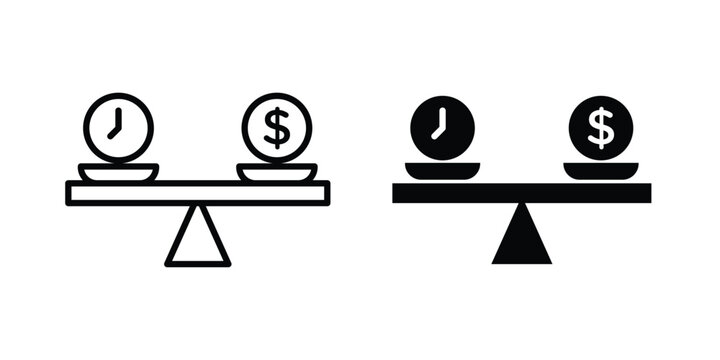Time and money scale icon in line art design vector concepts