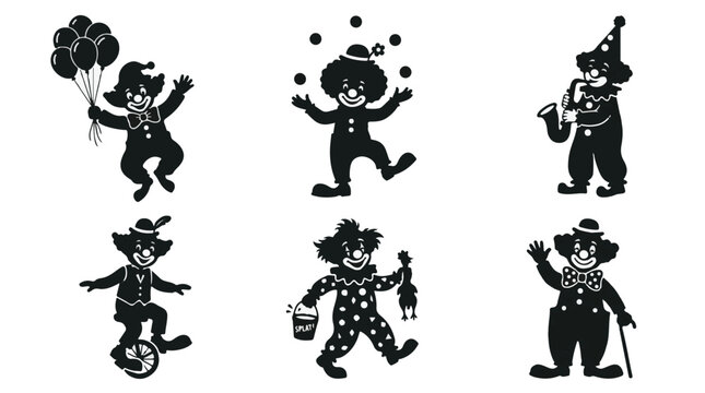 Black silhouette of a jester performing with a trumpet