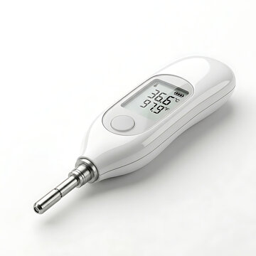 Modern digital thermometer mockup on clean white background with negative space