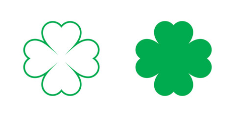 Fototapeta premium Four leaf clover icons, Saint patricks day luck symbols, green shamrock collection, vector set, good fortune design elements