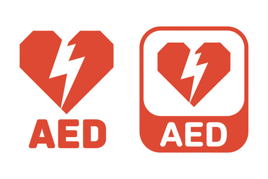 Automated external defibrillator aed icon banner vector, cardiac emergency device symbol, medical safety equipment, healthcare warning illustration