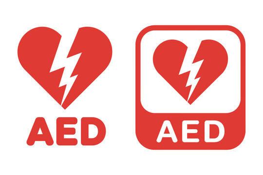 Automated external defibrillator aed icon banner vector, emergency medical equipment symbol, hospital safety healthcare illustration design