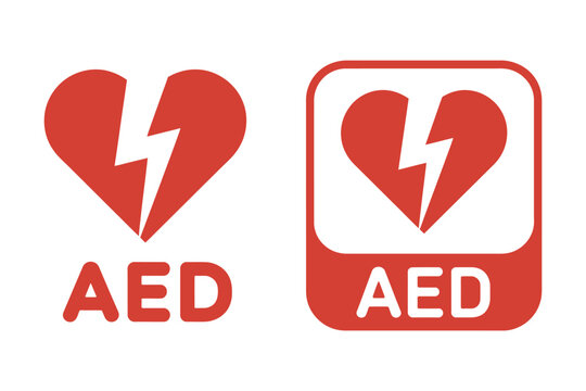 Automated external defibrillator aed icon banner vector, emergency medical equipment symbol, hospital safety healthcare illustration design