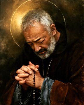 Elderly Saint in Prayer with Rosary AI Generative