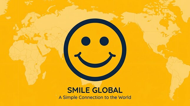 Smile global concept with smiley face icon and world map, happiness