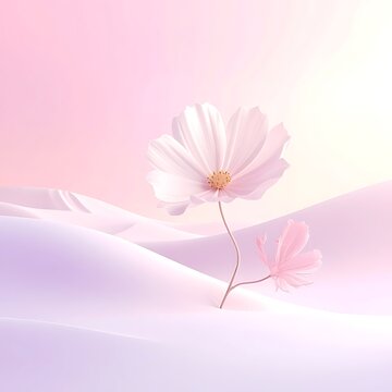 A serene digital illustration of a solitary flower in a dreamy landscape