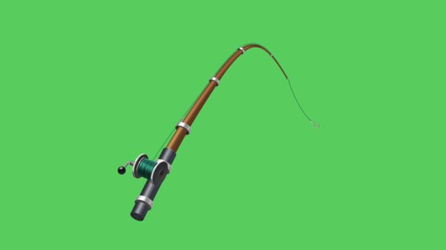 Fishing rod on green background.