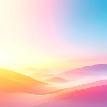 A serene landscape with pastel-colored sky and rolling hills
