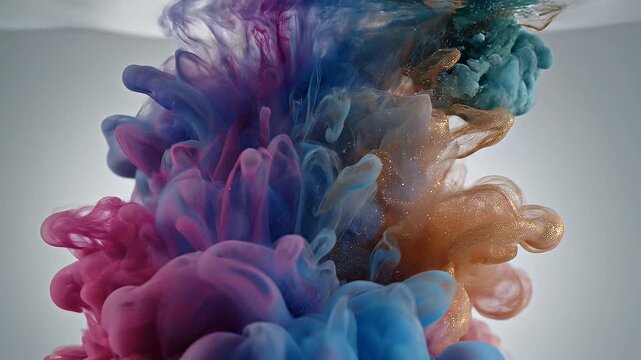 Abstract colorful acrylic ink swirling in water creating vibrant cloud patterns