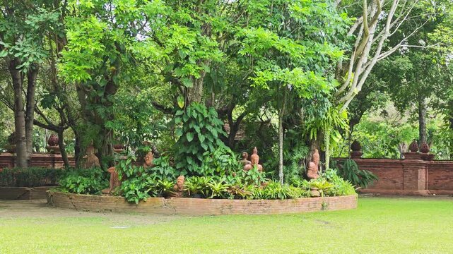 Garden decorative statues at a tourist attraction.