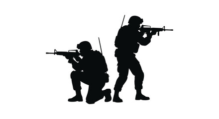 Fototapeta premium soldiers with rifles in combat positions black silhouette