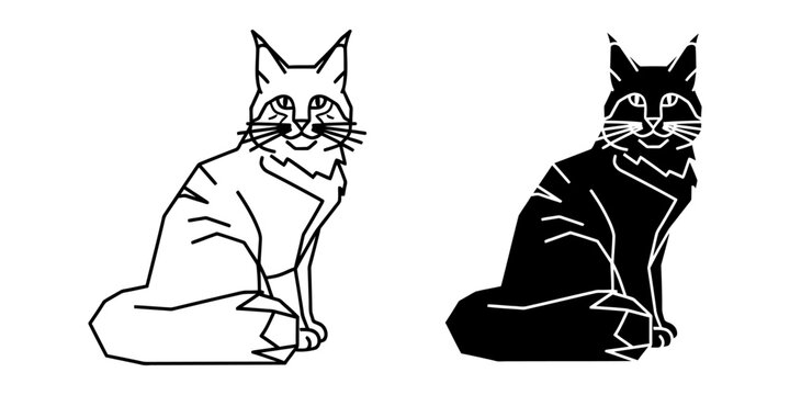 Stylized lynx or bobcat sitting vector icon in line art and silhouette with silhouette minimalist illustration predator wildlife creative majestic