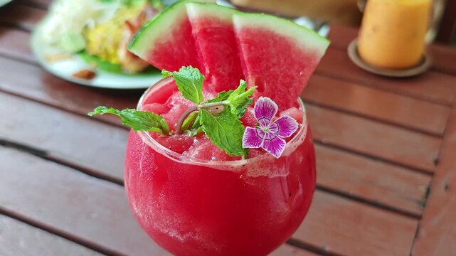 Blended watermelon juice in a glass