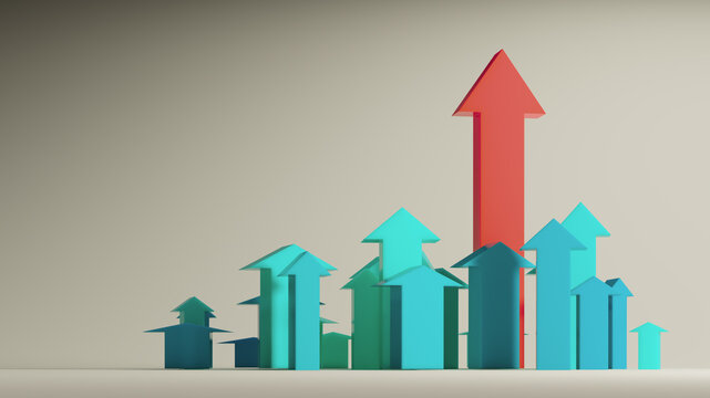 Upward Business Growth Concept With Red Leader Arrow Among Teal Arrows Representing Success