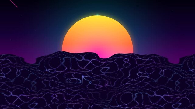 Vaporwave retro 80s synthwave sunset grid glowing neon