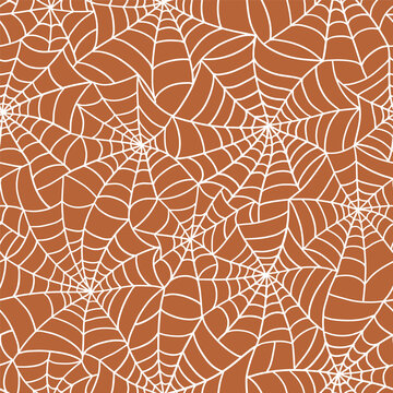 Halloween spider web on isolated background. Seamless vector pattern for textile, wallpaper or print design.